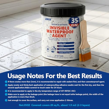 Waterproof Sealant 35 oz, Clear, Transparent Waterproof Coating, Water-Based Invisible Waterproof Agent for Roof, Wall, Garden, Terrace, Indoor and Outdoor Use - size: 35 FL OZ