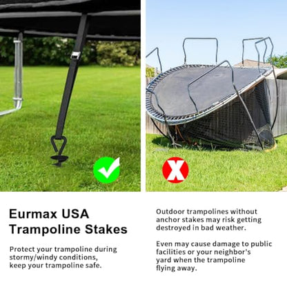 Eurmax USA 4 Pack Heavy Duty Ground Stakes,Industrial Grade Spiral Steel Screw-in Trampoline Anchors with 4 Reinforced Straps,High Wind Stabilizing Kit for Dog Tie-Out,Canopies,Sheds,Swing Sets,Black - color: Black, style: Triangle Head Pro