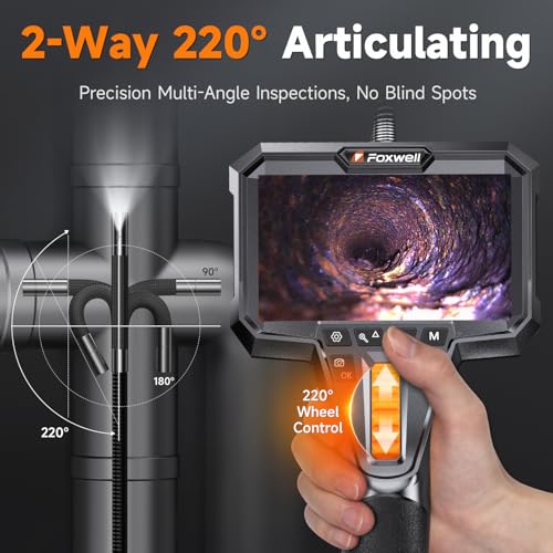 FOXWELL 2-Way 220° Articulating Borescope Camera with Light, 1080P FHD - size: 1 Lens