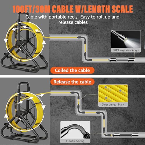 Sewer Camera 100FT, 5'' HD 1080P w/DVR-32GB Pipe Inspection Camera 5000mAh