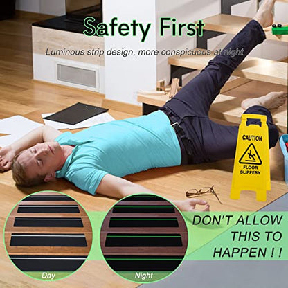 S&X Outdoor Stair Treads Non-Slip Glow-in-the-Dark Tape, 4x24in 12-Pack - color: Glow-in-the-Dark/Black, size: 4" x 24"