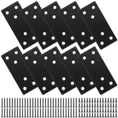 Mending Plate, Black Metal Flat Straight Brace Bracket, Double-Wide Metal Plate, Joining Plate for Wood Furniture Fence Fastening with Screws in 2 Different Lengths (30x70mm, 10 Pack) - size: 1.2"×2.7"/30*70mm