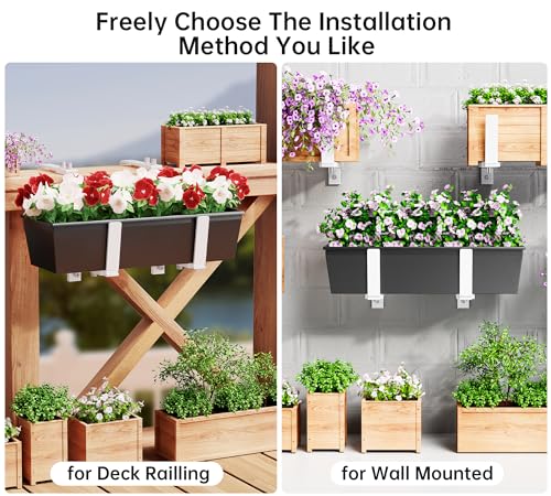 Y&M 2 Pcs Deck Railing Adjustable Planter Box Brackets (6 to 12.5 in), Universal Heavy Duty Iron Flower Box Brackets Wall Mounting Hooks for Fences, Patio, and Garden - White (Patent Registered) - size: 2 Pcs - White
