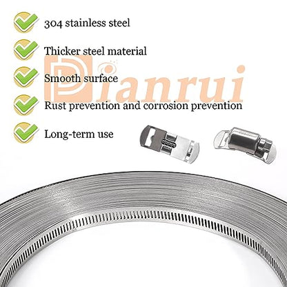 Dianrui DIY Hose Clamps 12FT 304 Stainless Steel Metal Strap + 8PCS Stronger Fasteners Assortment Kit Large Adjustable Pipe Clamps Band Clamp for Pipe Automotive Mechanical - size: 12FT