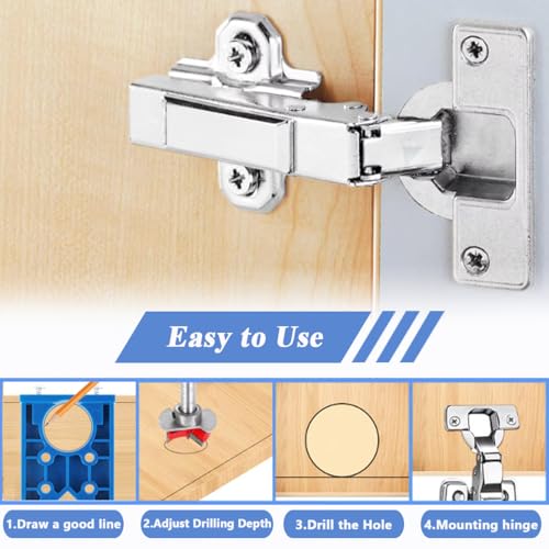 Wolfride 35mm Concealed Hinge Jig Kit - Cabinet Door Hinge Drill Guide with Forstner Bit & Hole Cutter for Woodworking