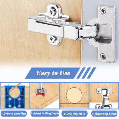 Wolfride 35mm Concealed Hinge Jig Kit - Cabinet Door Hinge Drill Guide with Forstner Bit & Hole Cutter for Woodworking