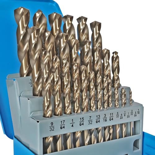 COMOWARE Cobalt Drill Bit Set- 29Pcs M35 High Speed Steel Twist Jobber Length for Hardened Metal, Stainless Steel, Cast Iron and Wood Plastic with Metal Indexed Storage Case, 1/16"-1/2" - size: M35 29PCS
