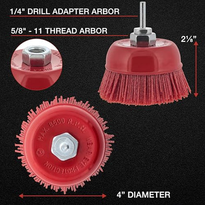Dura-Gold 4" Abrasive Filament Nylon Bristle Cup Brush - 5/8" 11 Thread, - size: 4-inch