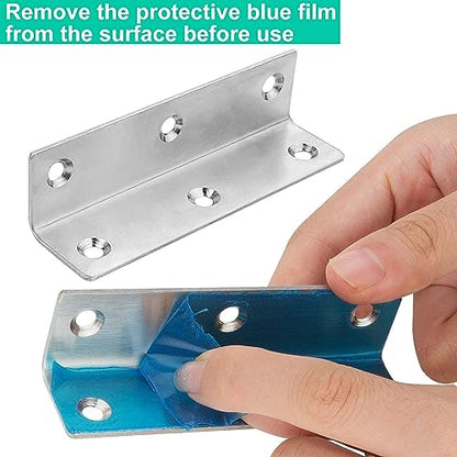 AKOLAFE 22PCS Stainless Steel Angle Brackets - 3.9'x1' Heavy Duty Corner Brace 90 Degree Internal L Brackets for Wood Joint Fastener