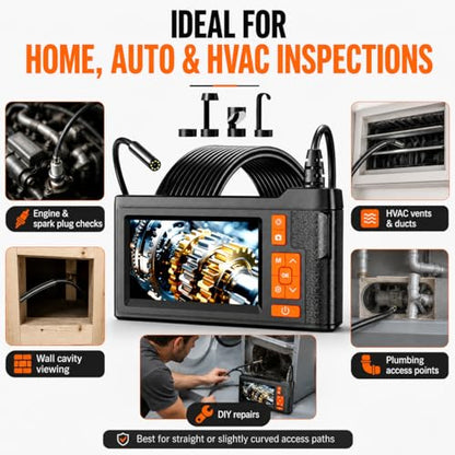 Dual Lens Borescope Inspection Camera, 4.3" HD Screen 1080P Photo Video - size: 4.3'' Dual Lens 16.4FT