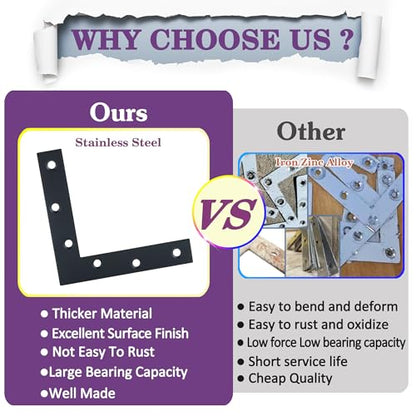 Alise L Flat Brackets for Wood,Corner Bracket Mending Plate,Black,4Pcs - size: 120x120mm(4Pcs), style: Black