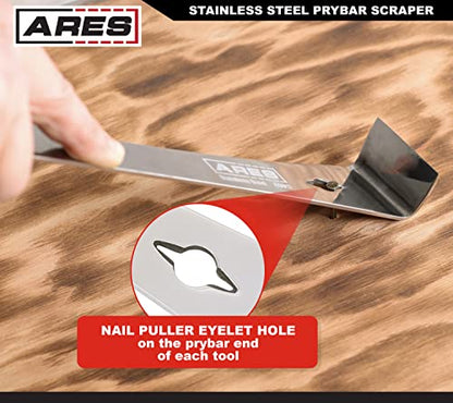 ARES 46017 12-In Stainless Steel Pry Bar Scraper - Built-In Nail Puller