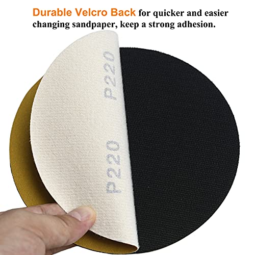 6-Inch No-Hole Hook and Loop Gold Sanding Discs 220-Grit, 100-Pack