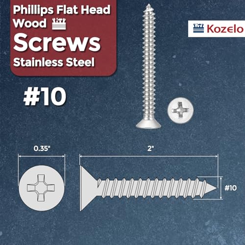 25pcs Phillips Flat Wood Screw #10x2 316 Stainless Steel Silver - size: #10x2"