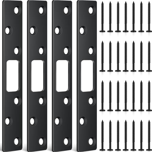 Therwen 4 Pcs 6 Inch Door Strike Plate Security Latch with Screws, Black - color: Black