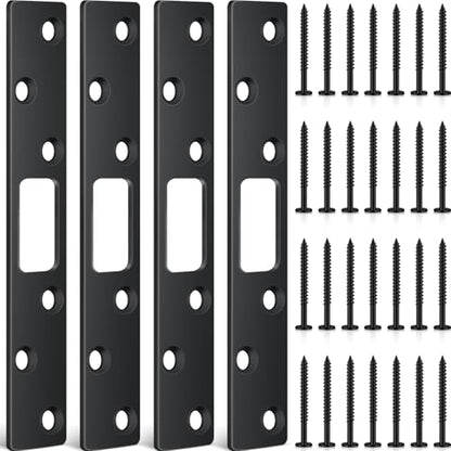 Therwen 4 Pcs 6 Inch Door Strike Plate Security Latch with Screws, Black - color: Black
