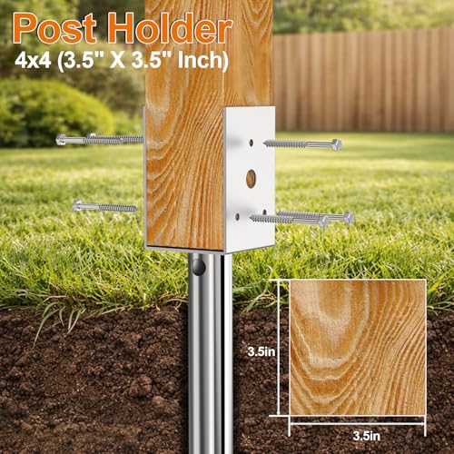 No Dig Ground Screw Anchor for 4x4 Post, Heavy Duty 304 Stainless Steel Fence Post Anchor with Removable Auger, Post Holder for Mailbox, Signs, Fence, Deck Support (4PCS) - size: 4PCS