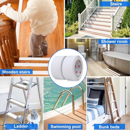 BOMEI PACK Anti Slip Traction Tape,2 Inch x 16.5 Ft,Heavy Duty Non Slip Tape,Grip Tape for Stairs, Tread Step, Indoor & Outdoor Use,Waterproof Stairs Non Skid Treads (White) - color: White