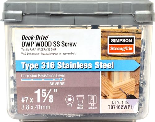 Simpson Strong-Tie T07162WP1 Deck-Drive DWP Wood SS Screw — #7 x 1-5/8 in. T-15, Trim Head, Type 316 (1 lb.)