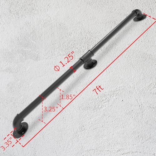 Wall Handrail 7FT/210CM, Industrial Staircase Railing 1.25 Inch Tube Diameter - size: 7 Feet