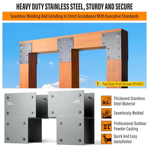 2 Pack Heavy Duty 8x8 (Actual 7.5"x7.5") Stainless Steel End Post Caps Tie Bracket , Fit Connecting Wood Gazebo, Deck Patio Post and Wood Beams Bracket (End Dark Ggray) - size: End 8"x8"(Actual 7.5"x7.5")
