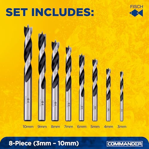 Brad Point Drill Bit Set with Beveled Edge 3mm - 10mm, 8 Pcs in a Case - size: 8-Piece Set (3 mm - 10 mm) in Case
