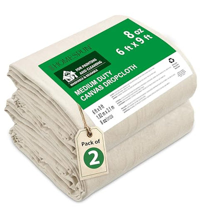 HOMESPUN Painters Cotton Thick Canvas Drop Cloth 6 x 9 ft - 2 Pack - size: 6 ft x 9 ft (Pack of 2)
