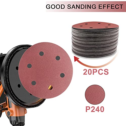 20 Pack 9 Inch 6 Hole 240 Grit Hook and Loop Sanding Discs - style: 240- Grit