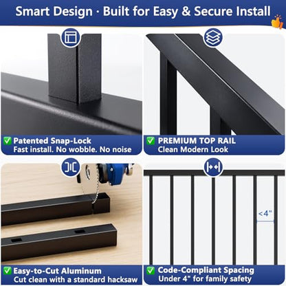 36 in H x 8 ft W Modular Real Aluminum Deck Railing Kit, 2 Panels - color: 4ft Level - 2Pack