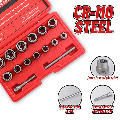 15-Pcs Bolt Extractor Set 3/8'' Drive Easy Out Bolt Extractor Set - size: 15Pcs