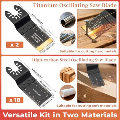 Oscillating Tool Blade Kit, 20PCS Universal Multitool Blades Multi Tools Titanium Blade for Wood Plastic Metal (20)