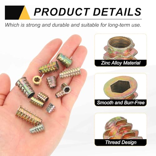 MECCANIXITY 28 Pcs Threaded Inserts for Wood, Zinc Alloy M4 Thread Inserts Nuts Hex Socket Drive Screw 10mm Length for Furniture, Cabinet, Tables and Chairs - size: M4x10mm