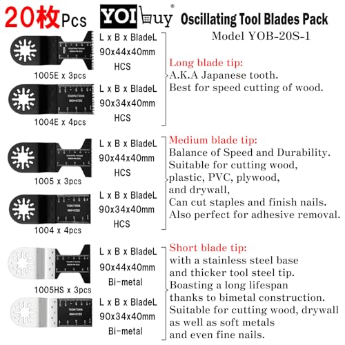 20 Pcs Oscillating Tool Blades Combination Pack with 3 Types Tools for Wood and Soft Metal Compatible with Star-Lock Tools