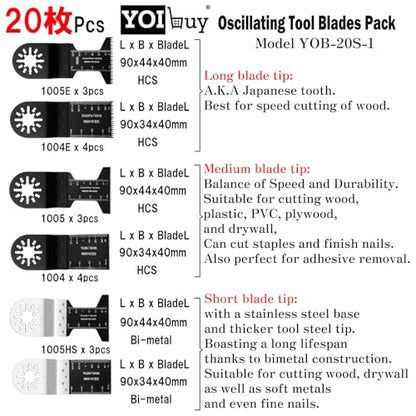 20 Pcs Oscillating Tool Blades Combination Pack with 3 Types Tools for Wood and Soft Metal Compatible with Star-Lock Tools
