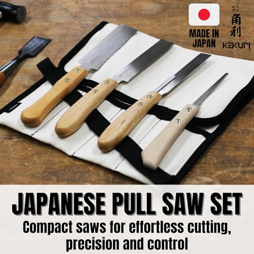 KAKURI Mini Japanese Saw Set, 4-Piece Pull Saw Kit with Canvas Tool Roll - style: Saw Set