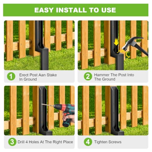 Fence Post Repair Kit, Heavy Duty Fence Post Ground Spike Anchor - 2Pack - color: Black-2Pack