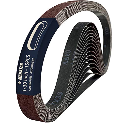 15 Pcs 1 x 30 Inch Assorted Aluminum Oxide Sanding Belt,80/120/150/240/400 Grit - size: 1x30(15pcs)