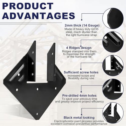 20 Pcs Black Hurricane Tie 14 Gauge Joist Hangers Fit 2x4 2x6 Truss - style: 20 Pack