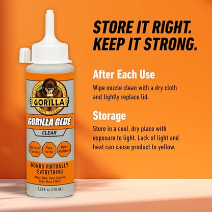 Gorilla Crystal Clear Glue, All Purpose, 5.75 oz Bottle - size: Bottle 5.75oz, style: Bottle 1 Pack