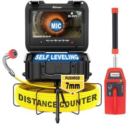 Anysun Self Leveling Sewer Camera with Locator, Counter, 7MM/MIC/9''/300Ft - color: Yellow, size: 300Ft/91.5M