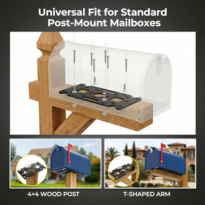 Mailboxes Post Mount Bracket - Universal Mailbox Mounting Plate, Compatible with Architectural, Gibraltar & Adoorn, Adjustable Slotted Base for 4x4 Wood & T-Post, Hardware Kit Included