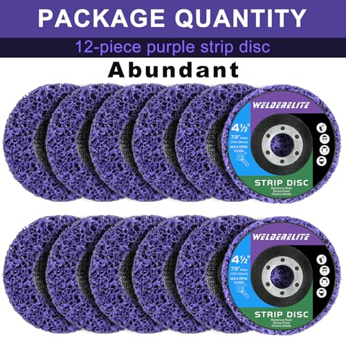 Paint Stripping Discs 12-Pack, 4-1/2" Purple Strip Disc Wheel for Angle Grinder, Ideal for Paint, Rust, and Grime Removal, Metal and Wood Stripping - style: 12 pack purple 4-1/2"
