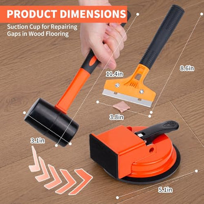 Floor Gap Fixer Tool Kit With Rubber Mallet & Cleaning Scraper,Enhanced Suction Cup Floor Suction Cup Tool, Laminate FloorGap RepairTool for Laminate, Wood, Tile & Vinyl Flooring