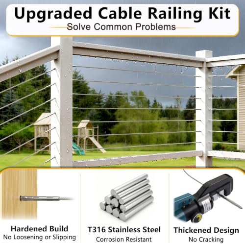Cable Railing Hardware 1/8" T316 Swage Lag Screws for Wood Post 100Pack - color: Silver