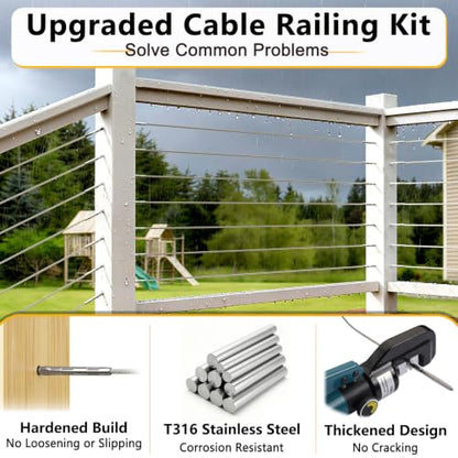 Cable Railing Hardware 1/8" T316 Swage Lag Screws for Wood Post 100Pack - color: Silver