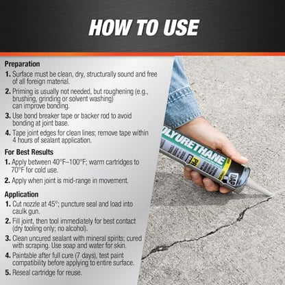DAP Polyurethane Premium Construction Adhesive Sealant, White, 10.1 Oz (7079818810) - color: White