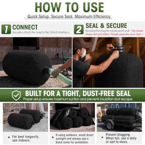 Pangda 10 Pack Insulation Removal Vacuum Bags Heavy Duty 75 Cu ft,Black - color: Black