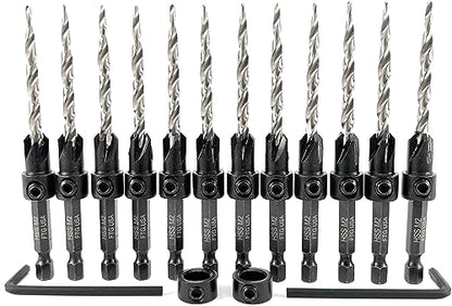 FTG USA 12 Pc #10 (3/16") Countersink Drill Bit Set with Tapered Drill Bits - size: #10, style: Same Sort 12 Pc