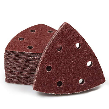 SPEEDWOX 50Pcs 60 Grit Triangle Sanding Pads, 90mm 6 Holes for Multi Tool - style: 60 Grit