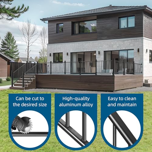 Aluminum Deck Railing,38in H x 6ft W for Stairs,Black,1 Panel - size: 38in.H x 6ft.W SR